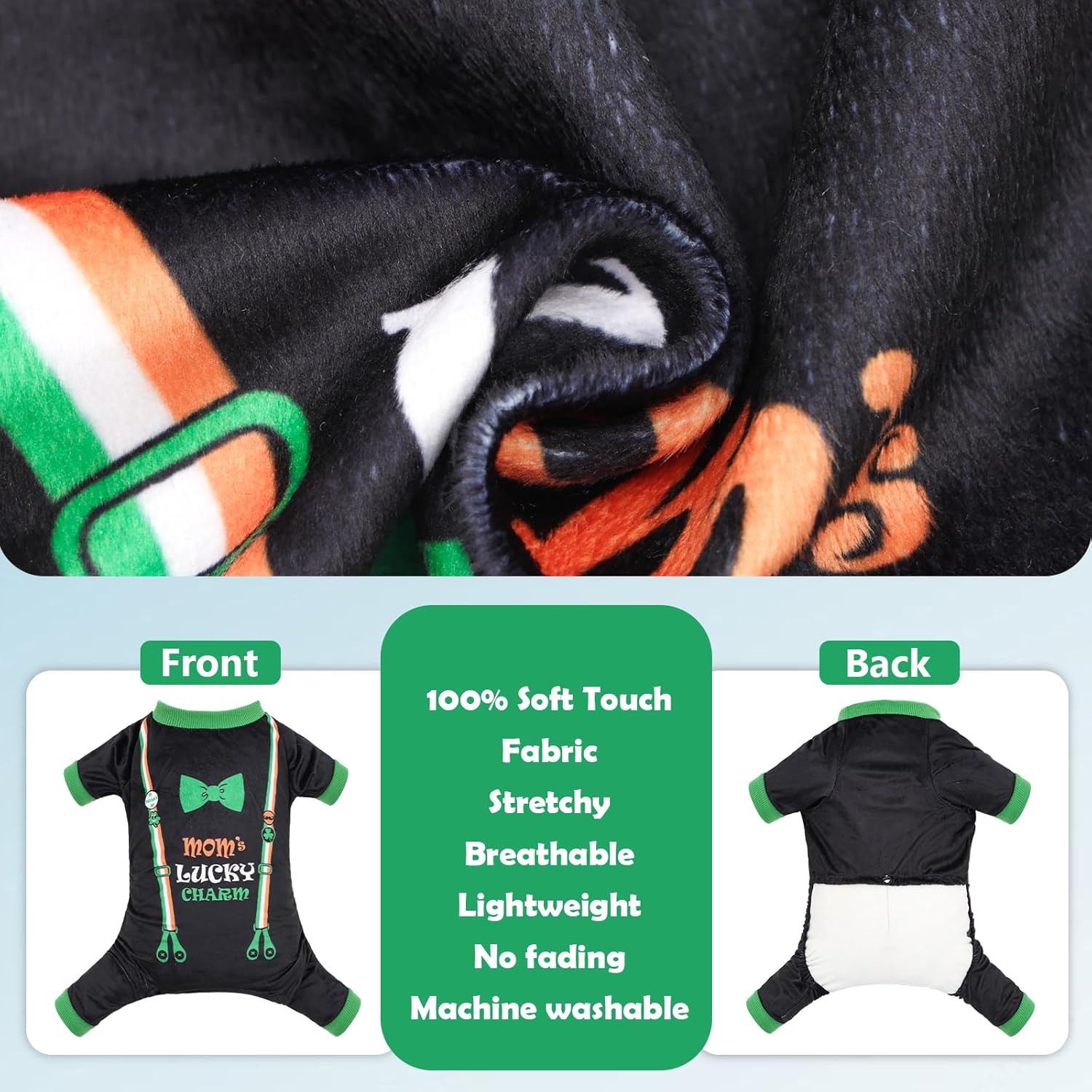 CuteBone Dog Pajamas St.Patrick's Day Puppy Onesies Small Dogs Soft Pjs Coat Cat Apparel Comfy Pet Clothes Outfit Doggie Bodysuit P327XL
