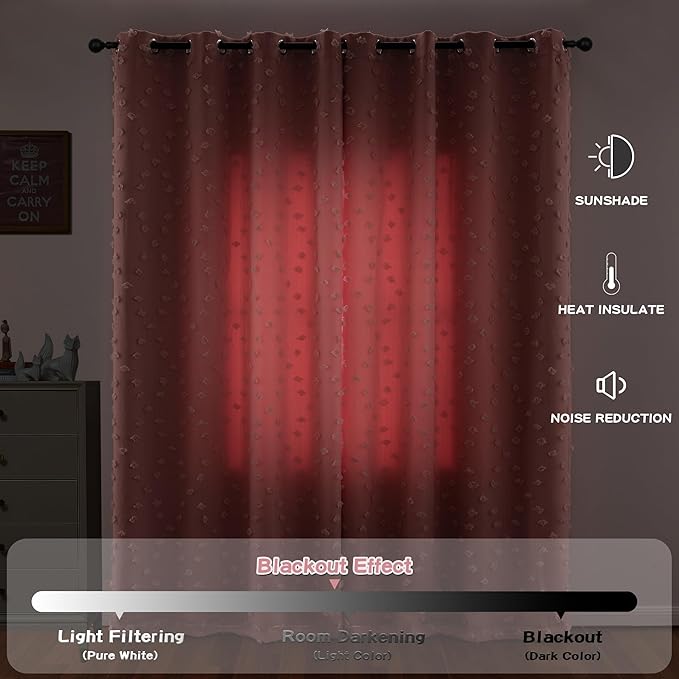 MYSKY HOME Pink Curtains for Girls Bedroom 84 Inches Long Blackout Nursery Curtains Double Layer Pink Pom Pom Sheer Overlay for Kids Toddler Grommet Privacy Room Darkening Window Drapes 52" x 84"