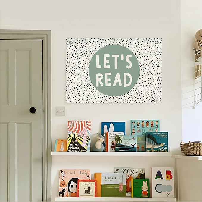 Lacama Green Nursery Decor，Sage Green Linen Banner，Classroom Decor Let's Read Playroom Kids Room Wall Decor，Homeschool Toddler Bedroom Decor Flags for Bedroom，Nursery Wall Decor Banner 30x20