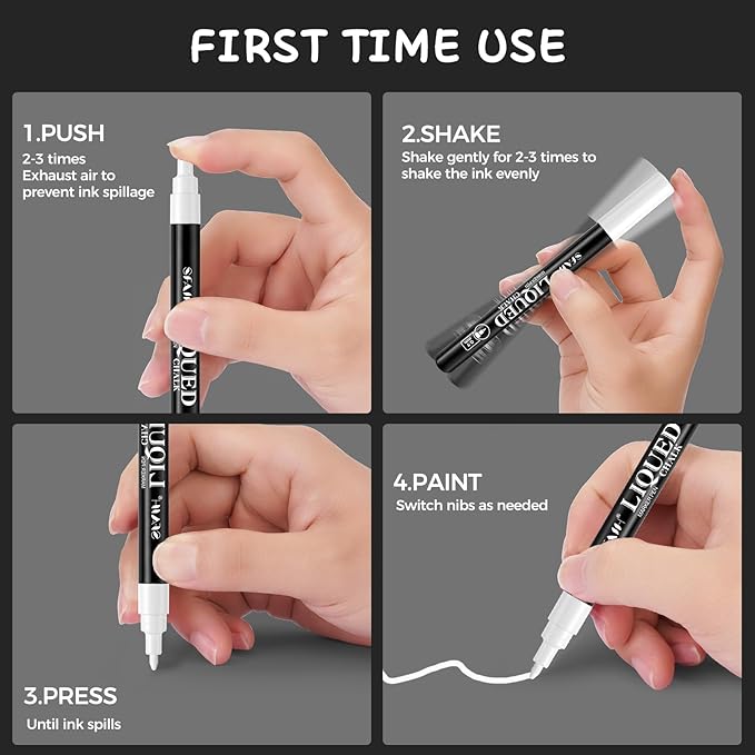 SFAIH Liquid Chalk Markers for Bhalkboard - White 6 Pack 0.7mm Fine Tip, Wet Erase Chalk Marker for Chalkboard, Menu, Bistro, Signs, Windows, Glass, Labels, Dust-Free [1s Wet Wipe] - No Residue
