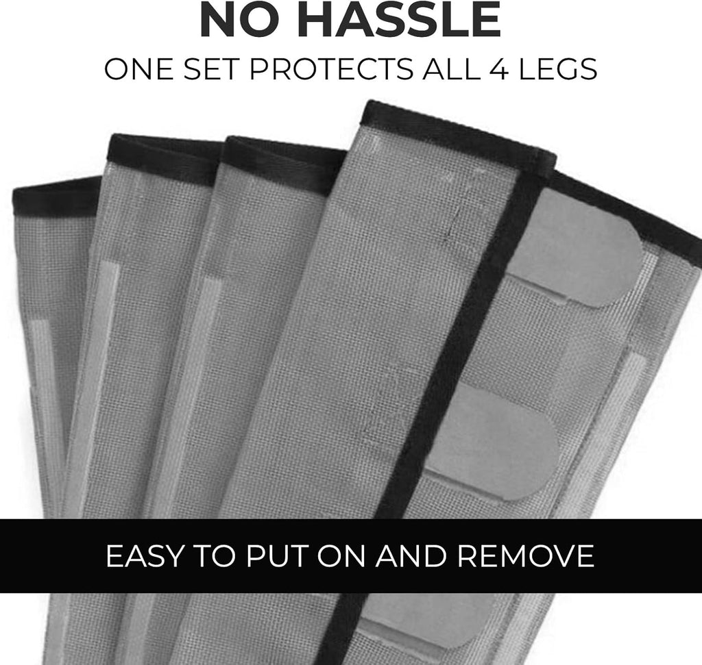 Mesh Horse Fly Boots Set of 4，Adjustable and Universal Loose Fitting & Non-Slip Horse Fly Leggings for Horses,Reduce Stressful Stomping (Grey)