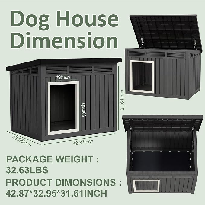 DRATO Large Dog House, Weatherproof Resin Large Dog House Outdoor - Image 4