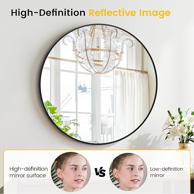 IDEALHOUSE 36 Inch Black Round Wall Mirror, Circle Mirror Metal Frame for Bathroom, Vanity, Entryway, Bedroom, Living Room, Wall Mounted Modern Rustic Decor