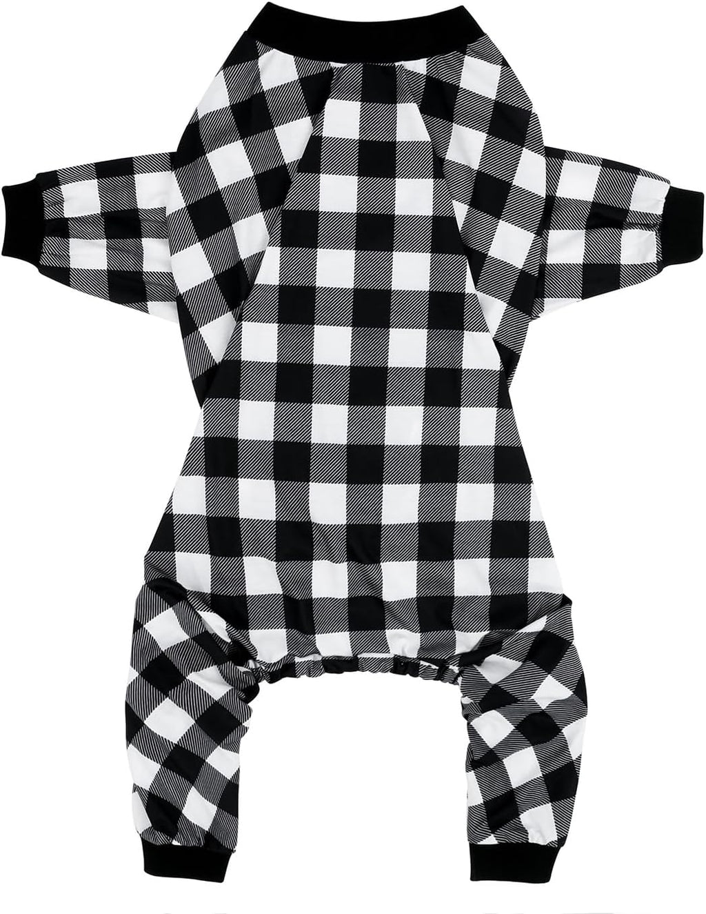 HDE Dog Pajamas One Piece Jammies Jumpsuit Pet Clothes Outfit Stretchy Lightweight Comfy Shirt Pjs for M-3XL Dogs Black & White Buffalo Plaid - L