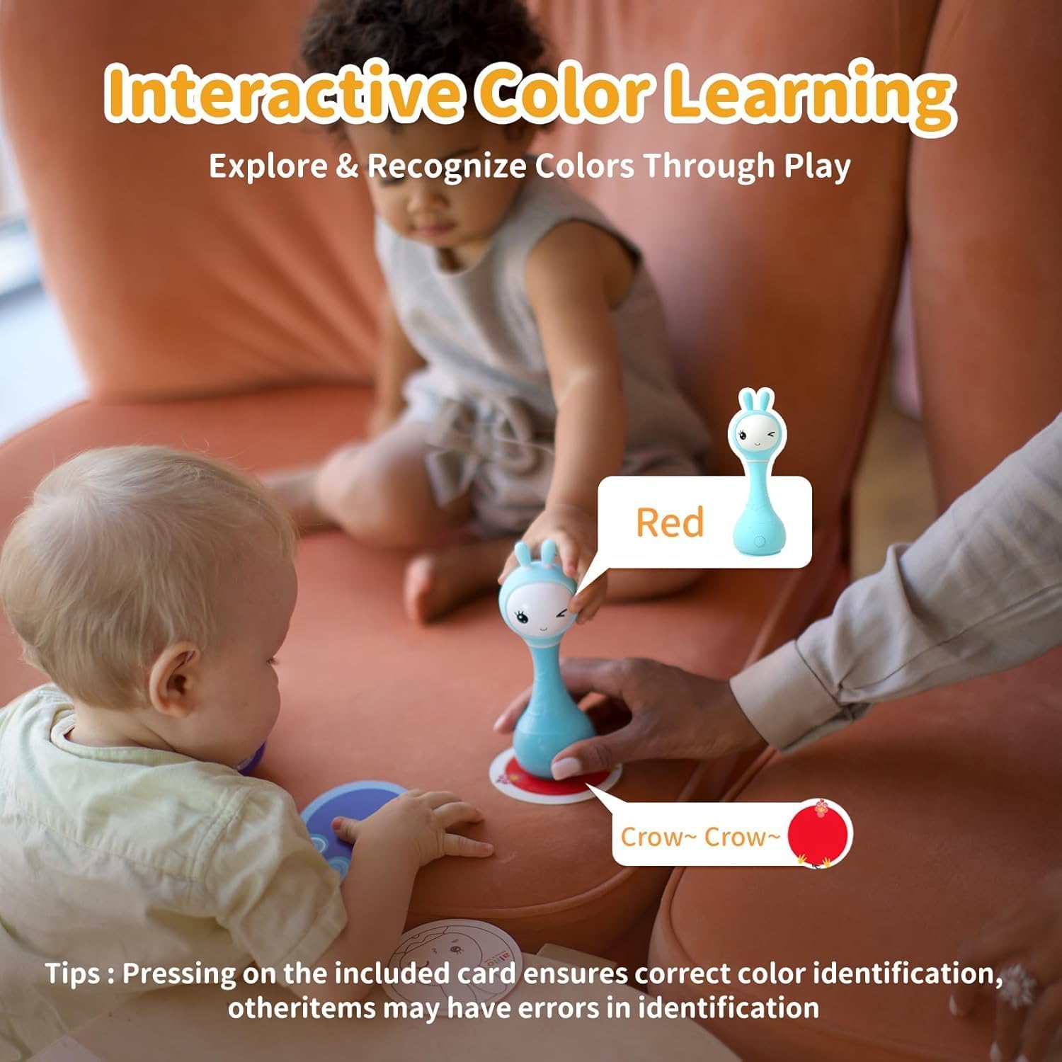 alilo Smarty Bunny Baby Rattle Musical Light Up Toys, Infants Newborns Baby Toys 0-3-6-12-18-24 Months,1 Year Old Boy Girl Gifts, 4 Music Modes and Color Recognition Function with 9 Color Card