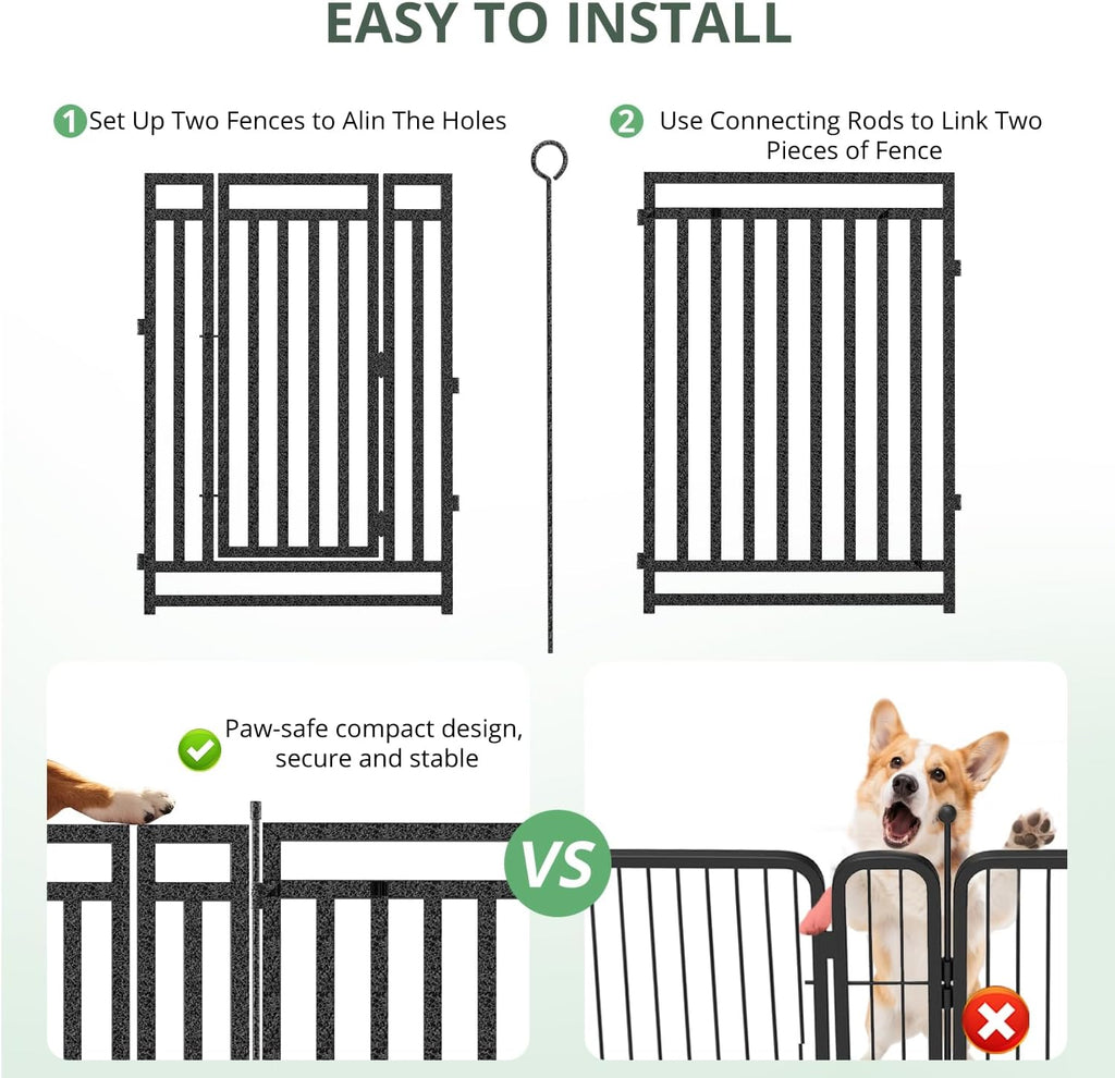 Dog Fence Outdoor Indoor, 40 Inch Height 24 Panels Dog Playpen for Large/Medium/Small Dogs Metal Dog Pen for Yard Camping and RV | Black-Silver