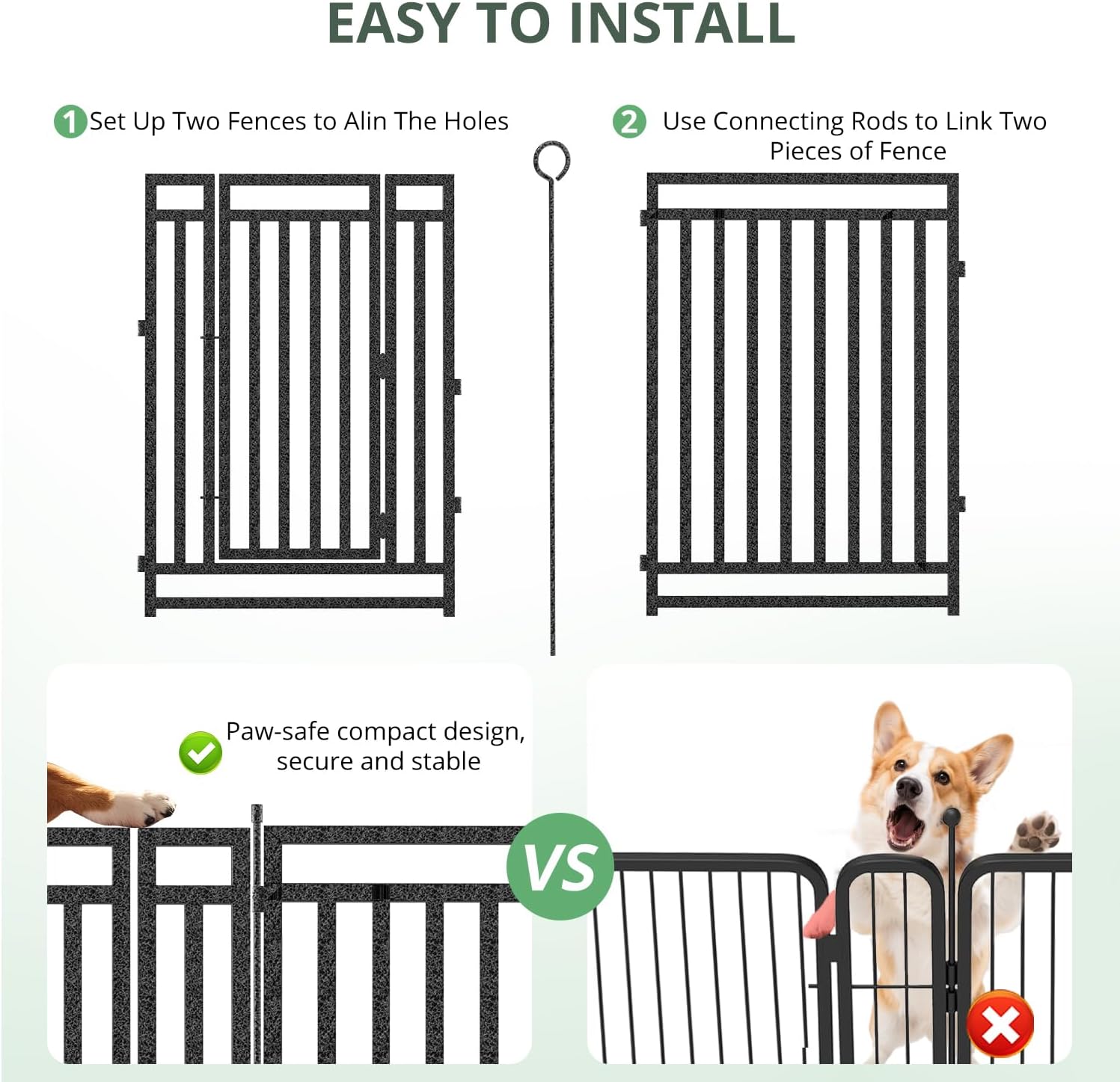 Dog Fence Outdoor Indoor, 32" Inch Height 16 Panels Dog Playpen for Large/Medium/Small Dogs Metal Dog Pen for Yard Camping and RV | Black-Silver