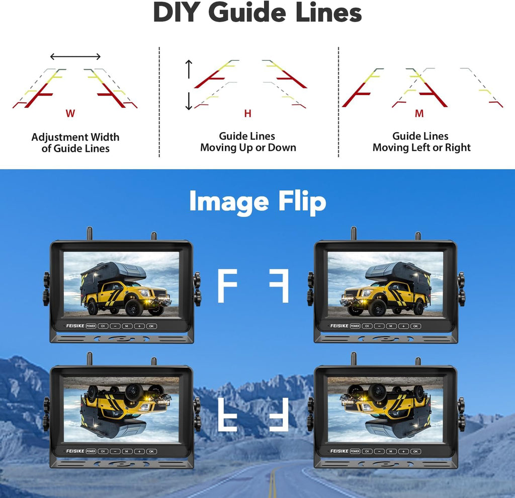 RV Backup Camera Wireless with 7" 1080P Monitor, for Furrion Pre-Wired RV, 4-Channel Split Screen System, Loop Recording, IR Night Vision, Wide Rear View Camera for Truck, Trailer, Camper