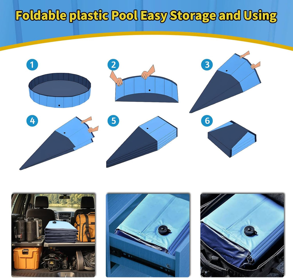 Foldable Dog Pool, 32" x 8" Kiddie Pool with Hard Plastic, Non-Slip Dog Bath Tub for Outdoor Backyard, Collapsible Dog Swimming Pool for Kids Dogs Pets (Blue)