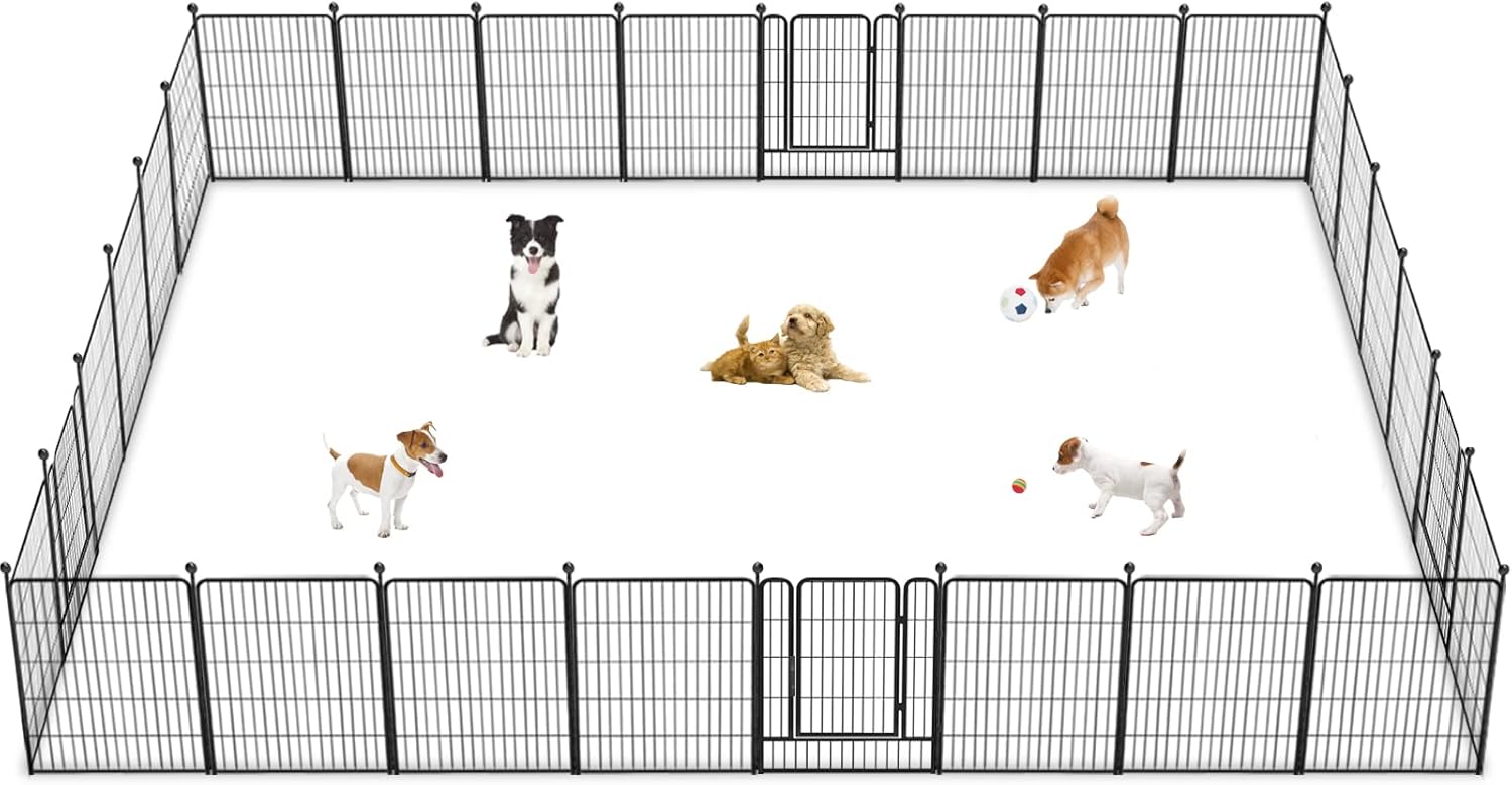 Dog Playpen 32 inch 28 Panels Indoor Outdoor Dog Pen for Medium/Small Dogs Heavy Duty Metal Dog Fence Outdoor for Yard, Puppy Playpen with Door Portable Pet Fence for RV Camping Yard