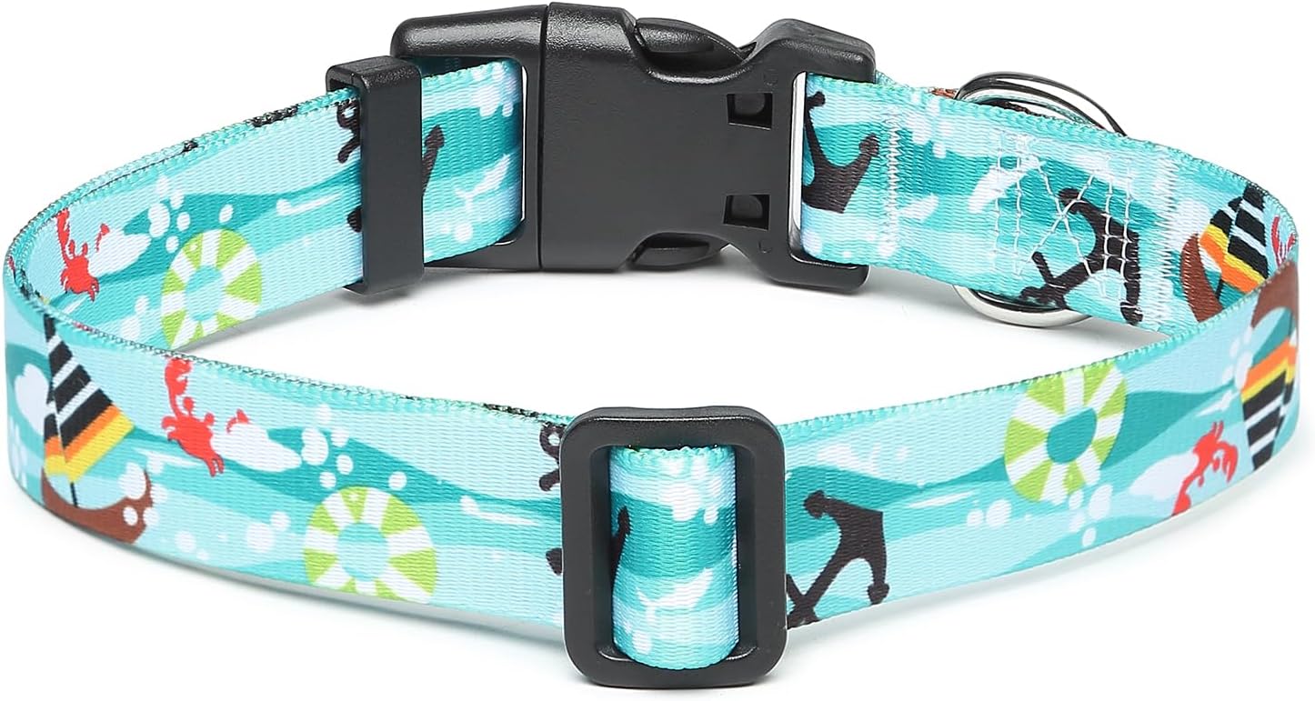 Mercano Adjustable Dog Collar - Special Design Patterns, Soft Nylon Comfortable Durable Pet Collar for Small Medium Large Dogs (M, Sail)