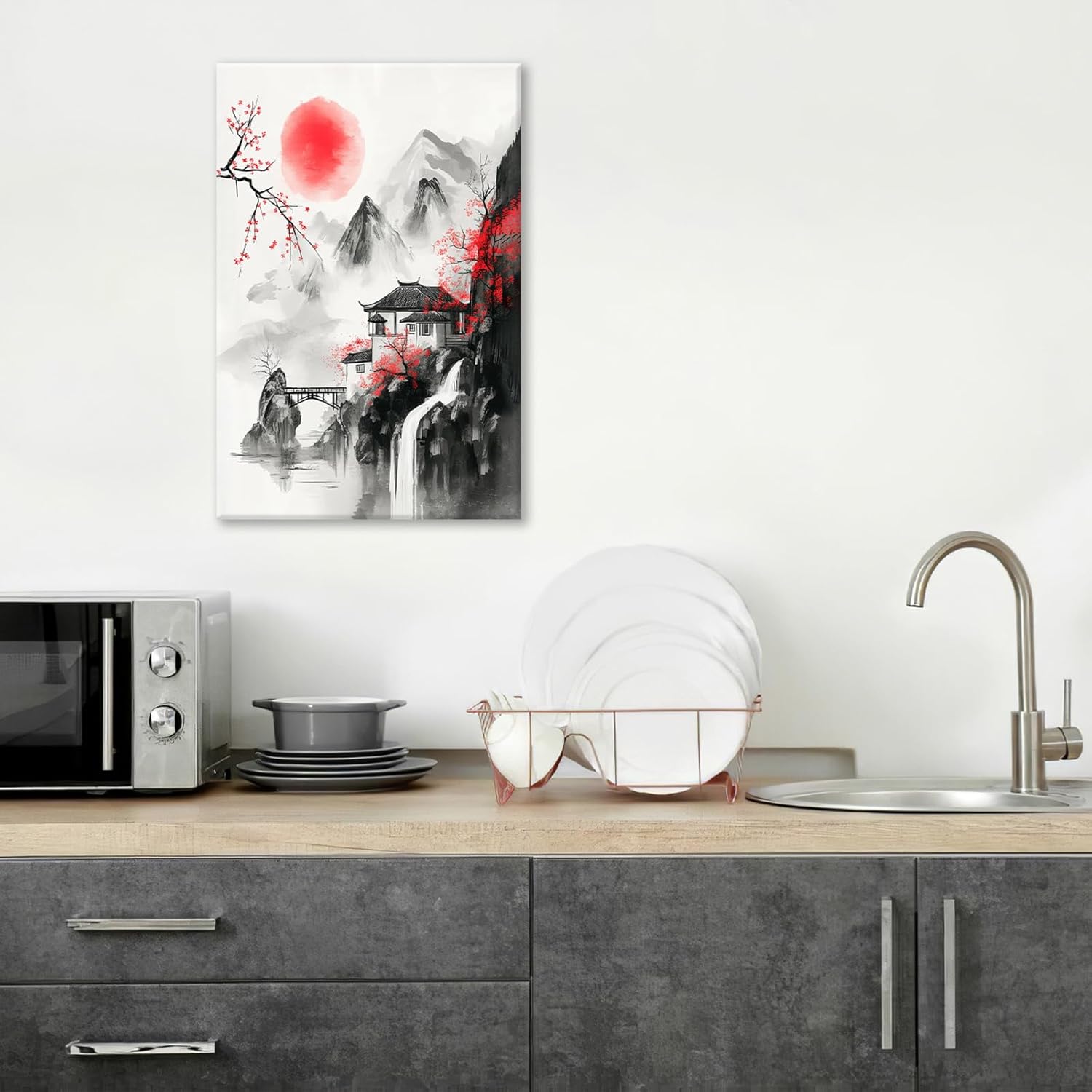 Japanese Wall Art Canvas Asian Nature Wall Decor Prints Framed Painting Mountain Landscape Pictures Gifts Artwork for Bathroom 16"x24"