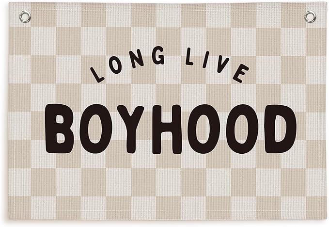 Lacama Long Live Boyhood Boys Room Decor, Linen Banner Wall Hanging Banner Flag Decor for Toddler Boy Room Nursery, Wall Hanging Flag 30x20 Inch