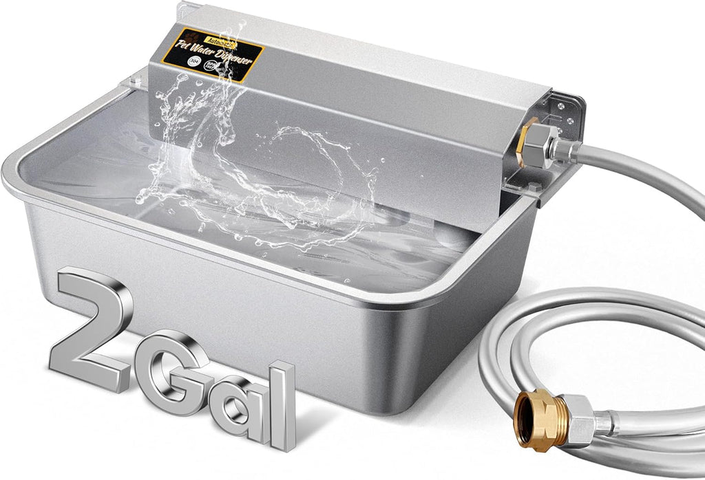 Automatic Dog Water Dispenser, 2 Gallons 304 Stainless Steel Large Dog Water Bowl Dispenser for Indoor/Outdoor, Pet & Livestock Water Feeder, Auto Fill, Fits GHT 3/4" Faucet, Easy to Clean