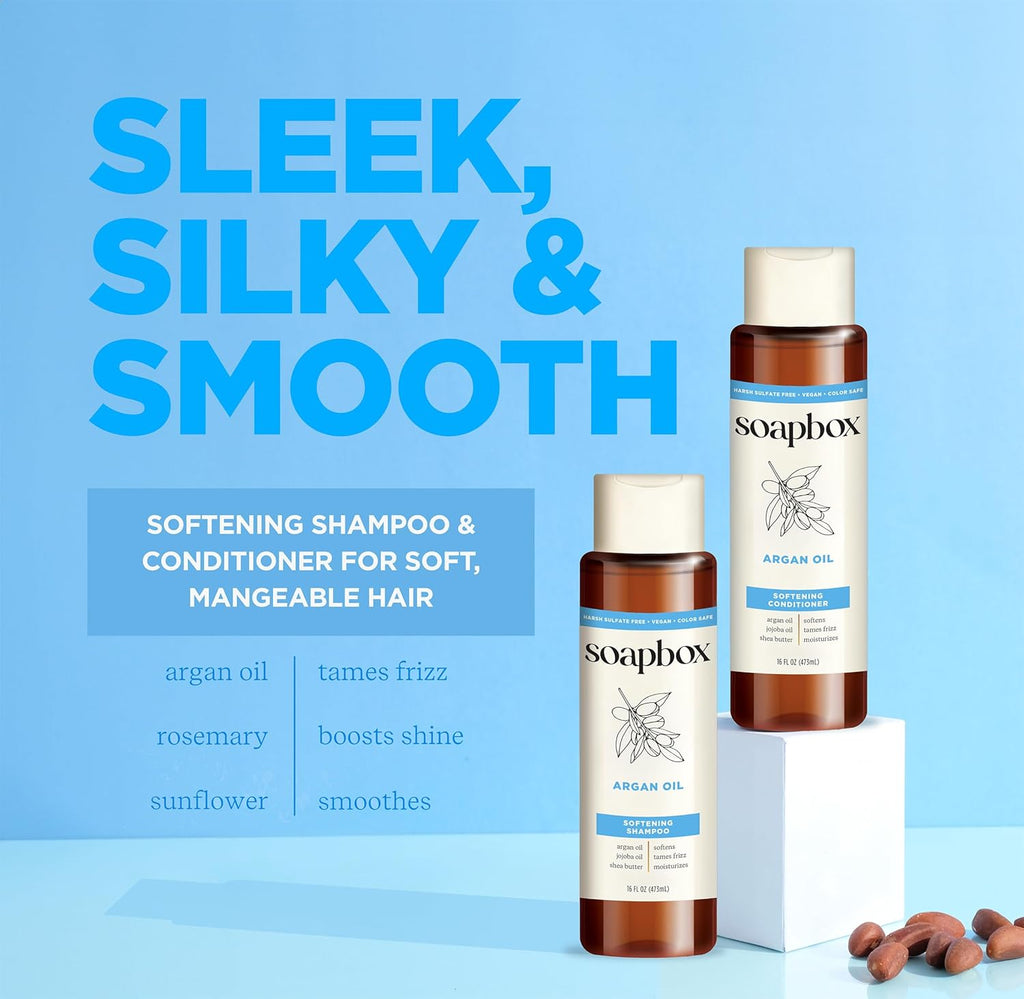 Soapbox Argan Shampoo & Conditioner Set, Volumizing, Vegan, Color Safe, Harsh Sulfate & Silicone Free, 1 Liter Each (Pack of 2)