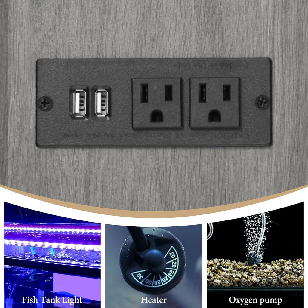4ever2buy 55 Gallon Fish Tank Stand with LED Light & Power Outlets, 55-75 Gallon Aquarium Stand with Drawer & Barn Door, Cabinet for Fish Tank Accessories Storage for Reptile Tank, Turtle Tank, Gray