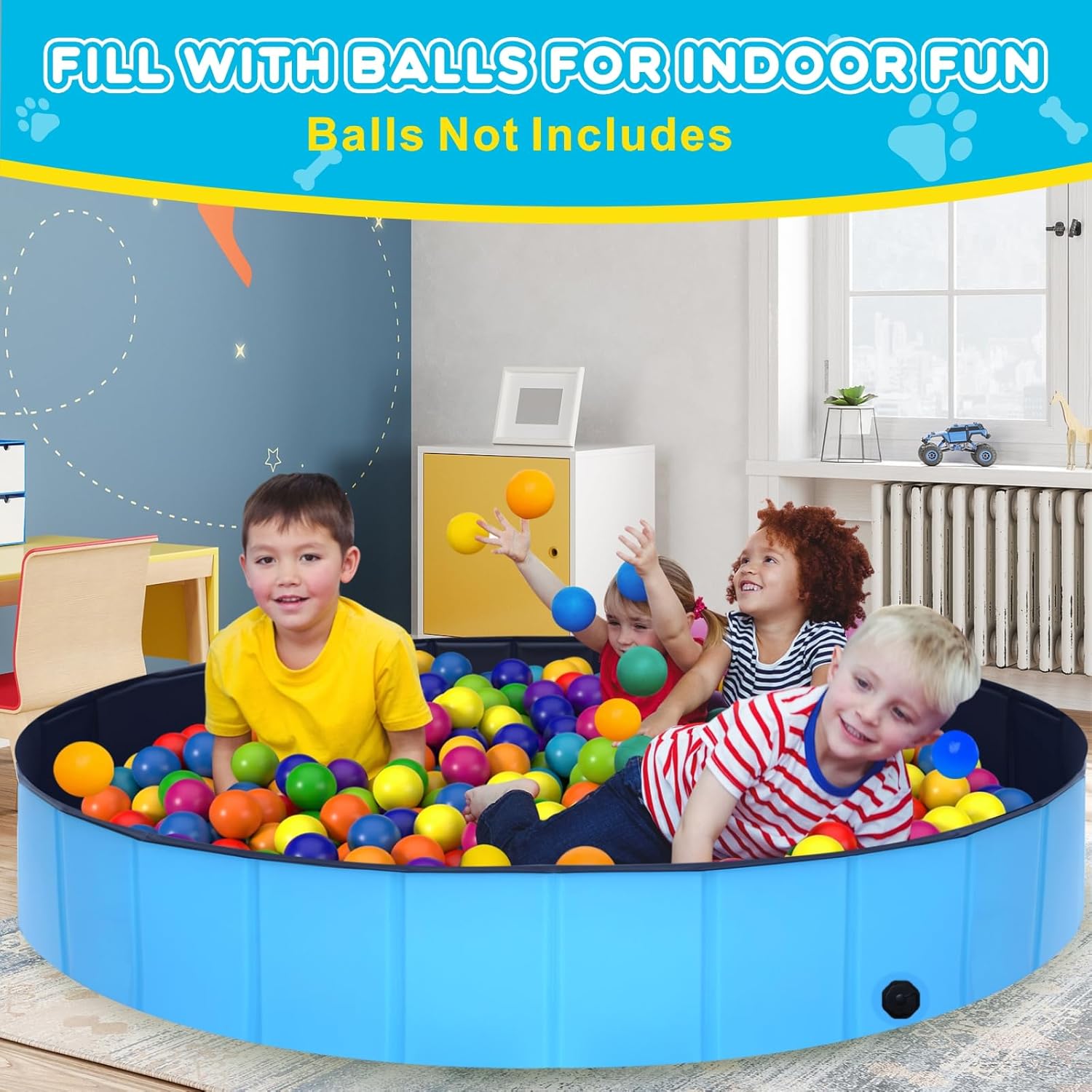 Foldable Dog Pool - 48" x 12" Anti-Slip Portable Dog Swimming Pool, Hard Plastic Collapsible Kiddie Pool for Outdoor and Indoor for Pets Dogs Cats and Kids