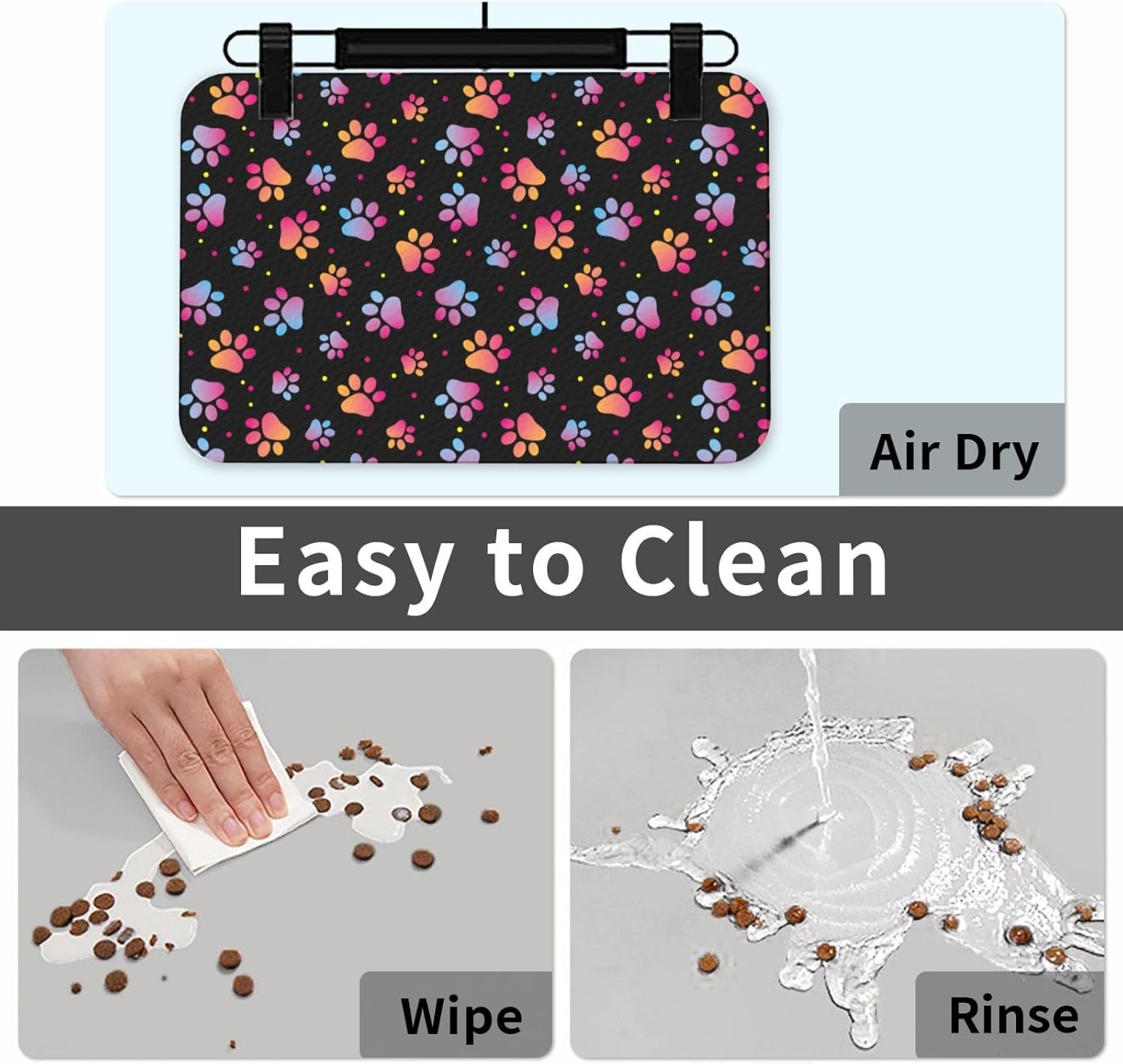 Animal Paws Dog Food Mat Absorbent Bowl Mats No Stains Quick Dry Waterproof Pet Cat Placemats for Food and Water, 30x45cm