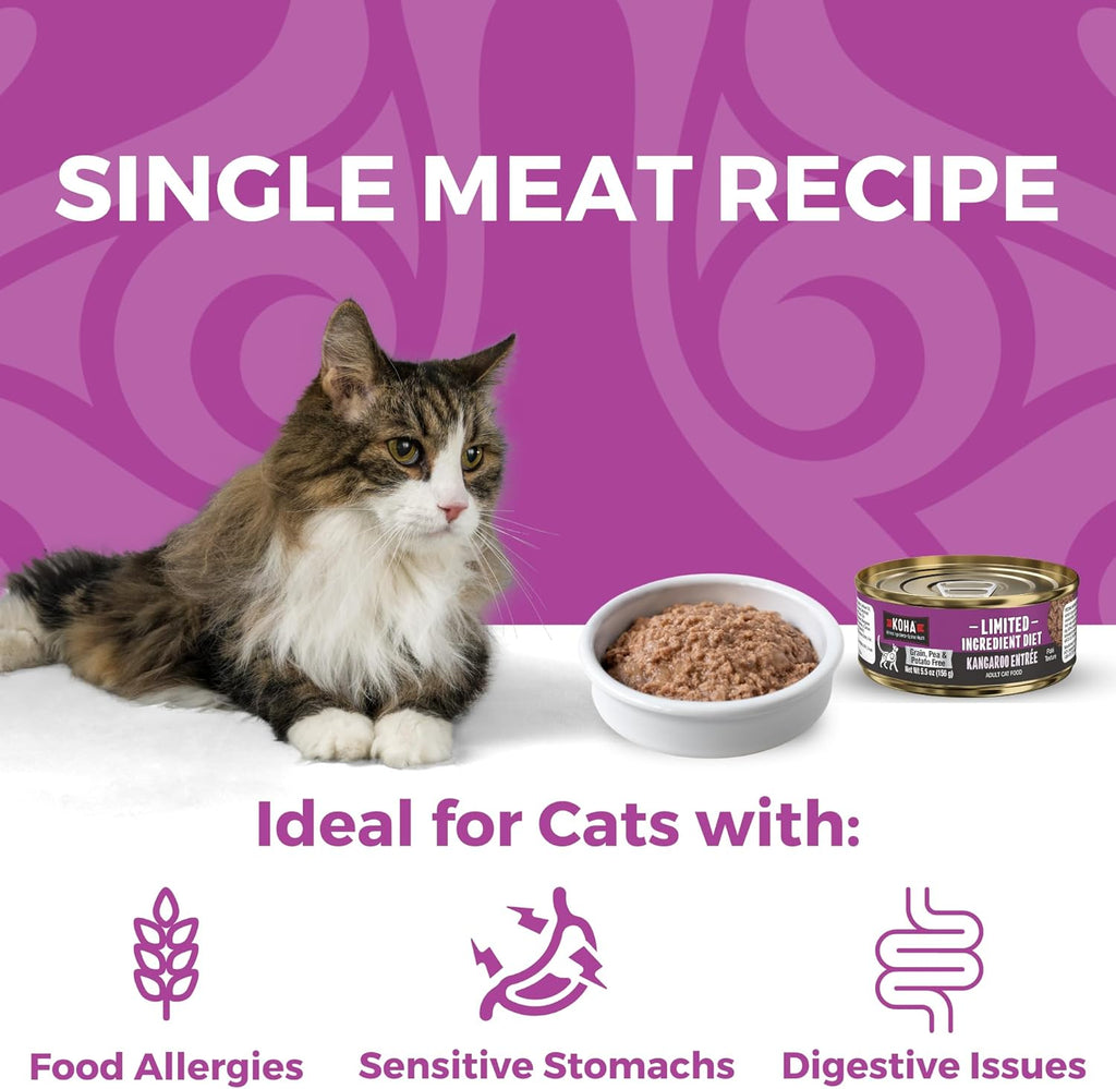 KOHA Limited Ingredient Diet Kangaroo Pate for Cats - Single Meat Cat Food for Sensitive Stomachs - Pate Kangaroo Cat Food with No Fillers - 5.5 oz Pack of 24