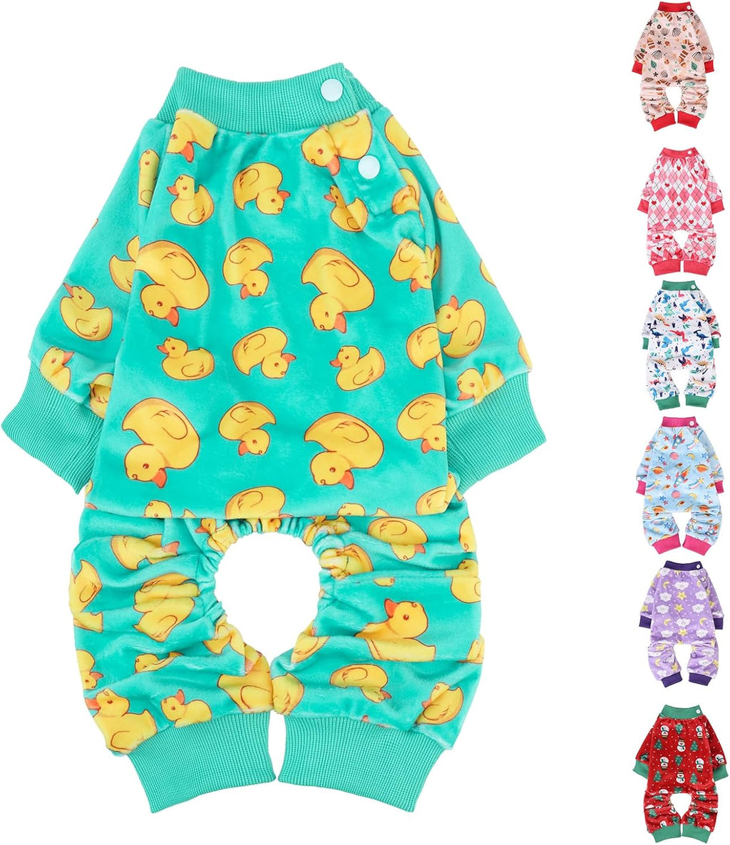 BEAUTYZOO Dog Pajamas Large Sized Dog, Summer Doggie Pajamas for Boy Girl, Soft Strechy Cotton Puppy Pjs Jammies Onesies for Men Women, Pet Jumpsuit Body Suit Cat Apparel Clothes, Yellow Duck XL