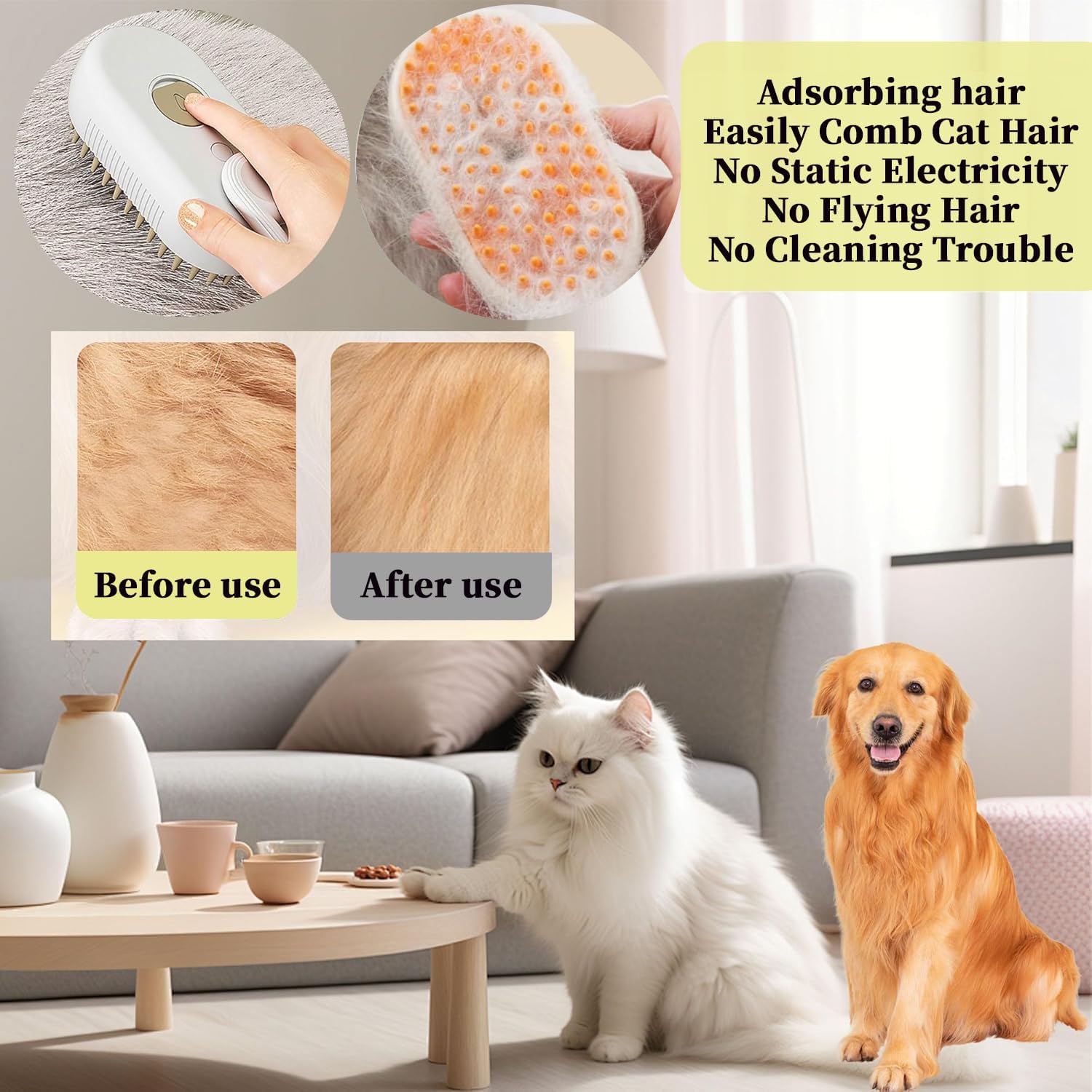 4-in1 Cat Steam Brush for Shedding & Grooming, Spray Hair Removal Comb with 2 Waterless Shampoo, Cat Brush for Massage, Pet Grooming Comb Hair Removal Tool for Cats and Dogs