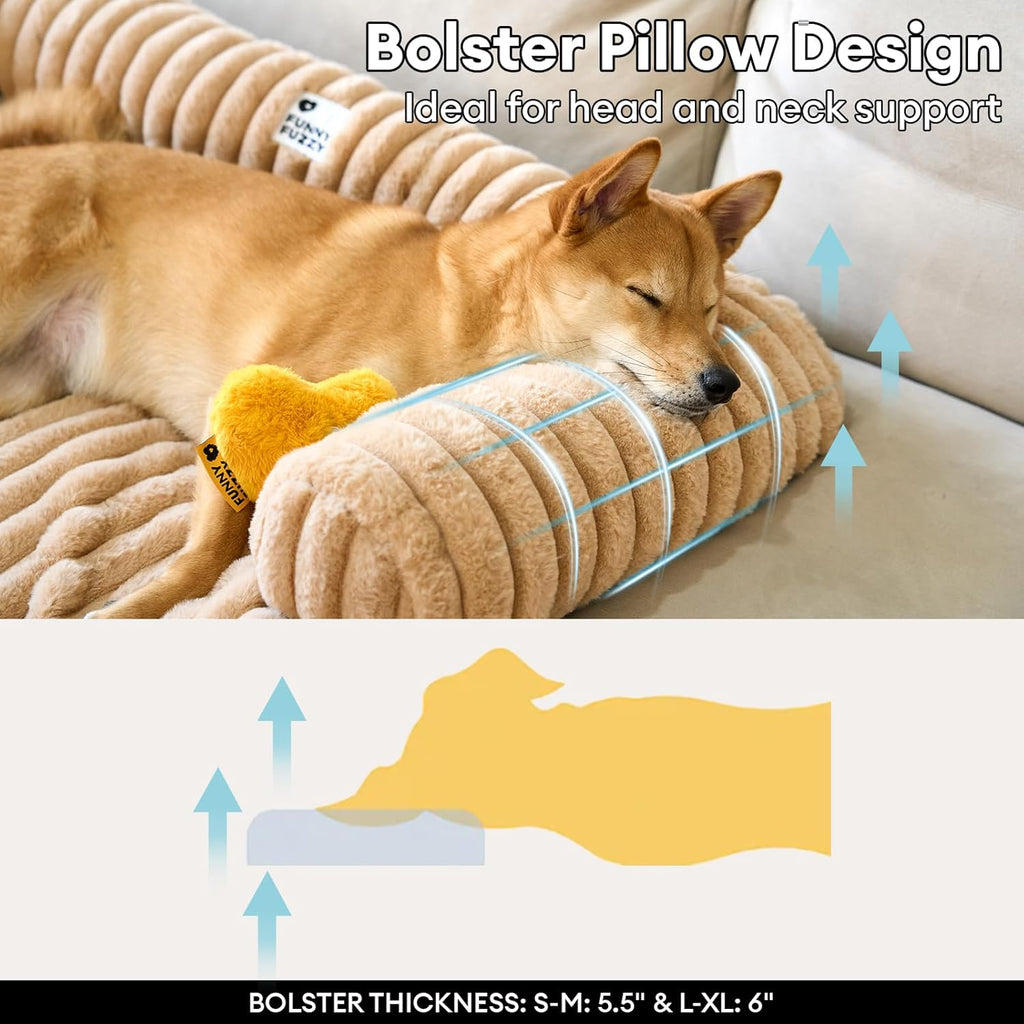 FUNNY FUZZY Pet Couch Cover for Sofa, Calming Dog Bed for Couch, Fluffy Plush Cat Bed Mat for Furniture Protector for Small Dogs and Kitten, 27×24 in, Khaki