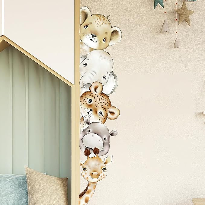 51.18 x 10.94 Inch Watercolor Animal Wall Decals Tiger Elephant Zebra Giraffe Wall Stickers Removable Peel and Stick Stickers Decor for Baby Nursery Playroom Bedroom Classroom Kindergarten Wall Decor
