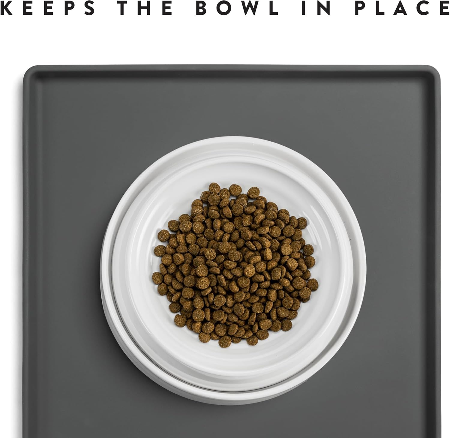 CatGuru Cat Food Mat, Small & Large Feeding Mats, 100% Waterproof Silicone Pet Placemat, Non-Slip Cat Food and Water Bowl or Water Fountain (Large, Carbon)