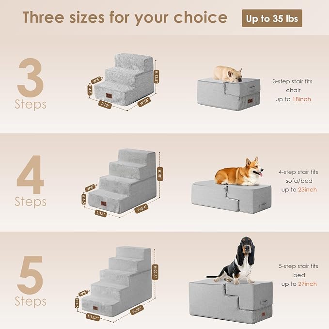 EHEYCIGA Dog Stairs for Bed 18" H, 4-Step Dog Steps for High Bed, Pet Steps for - Image 2