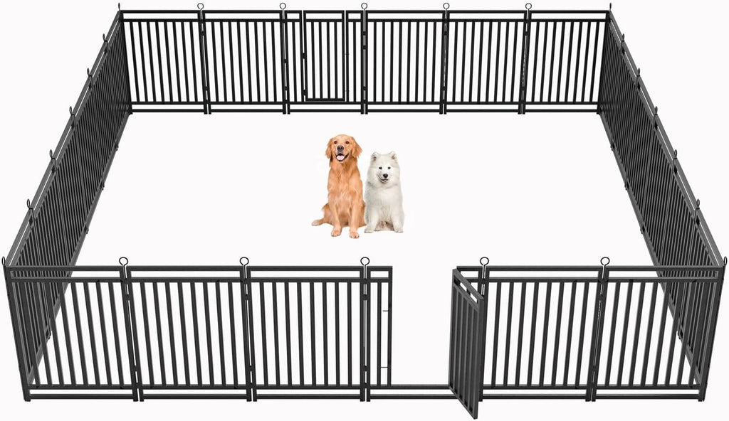 Dog Fence Outdoor Indoor, 40 Inch Height 24 Panels Dog Playpen for Large/Medium/Small Dogs Metal Dog Pen for Yard Camping and RV | Black-Silver