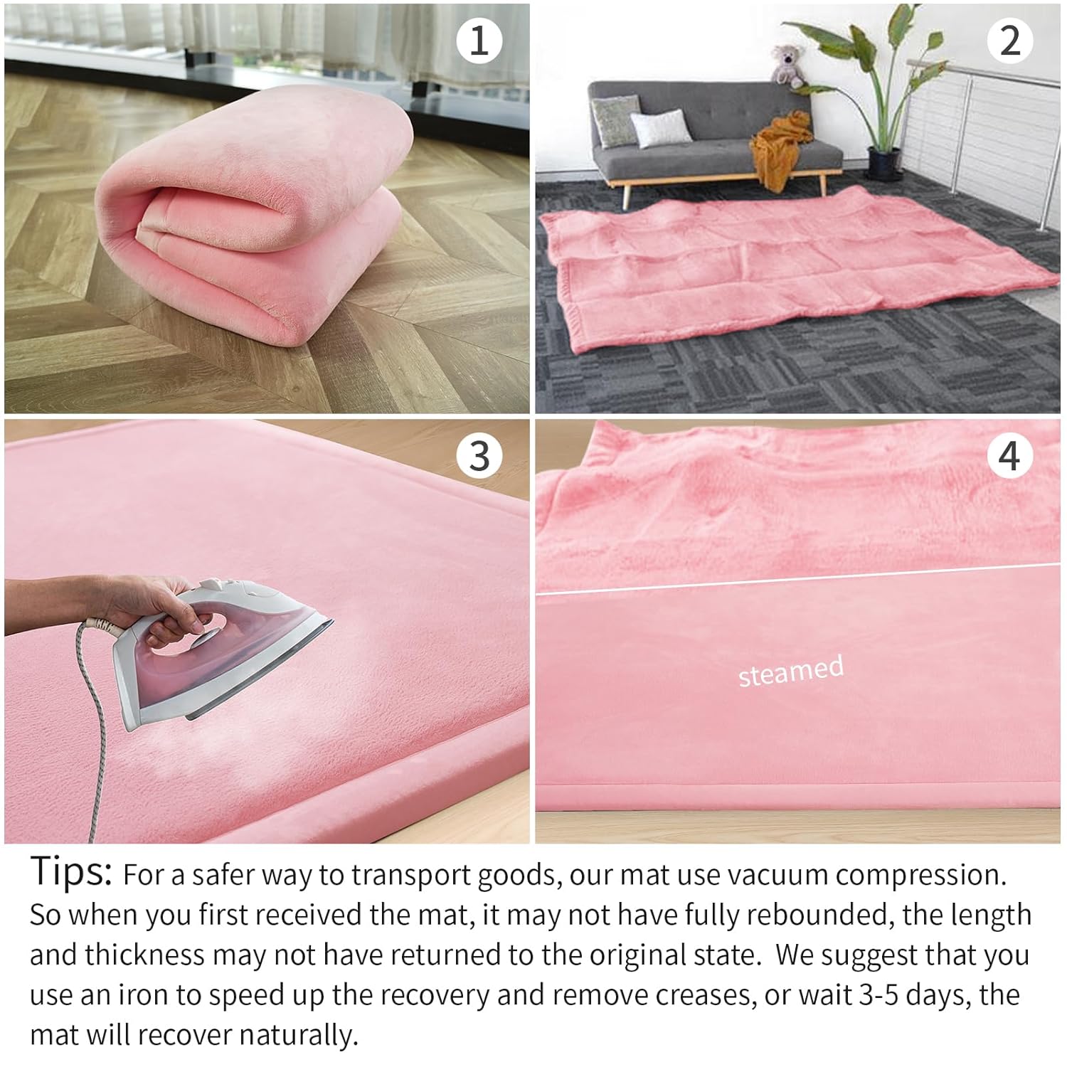 Baby Play Mat for Floor,1.3" Thick Memory foam Tummy Time Mat,Soft Coral Velvet Nursery Rug,Extra Large Non Slip for Crawling,Toddlers,Infants,kids,Yoga&Tatami Style for Living Room(Pink)