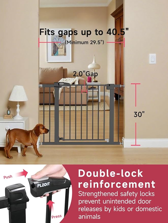Baby Gate for Stairs, 29.5-40.5" Dog Gate for Doorways, Walk Thru Auto Close - Image 2