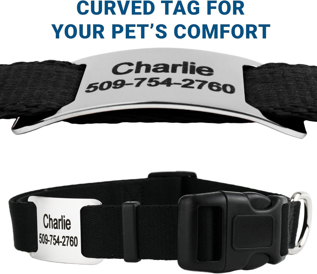 GoTags Personalized Dog Collar with Nameplate, Adjustable Dog Collar with Custom Engraved Slide On Pet ID Tag in Stainless Steel, Silent, No Noise Dog Tag (Light Gray, Medium)