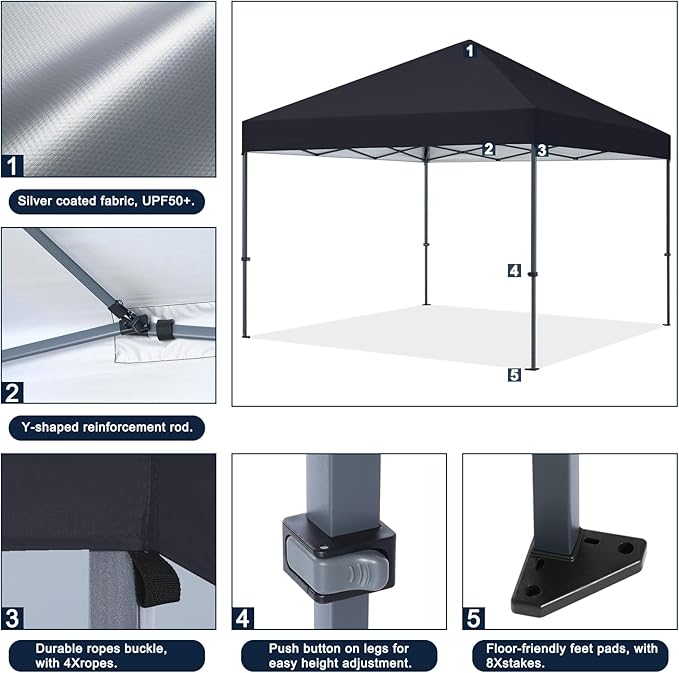 COOSHADE Durable Easy Pop Up Canopy Tent 12x12Ft(Black)