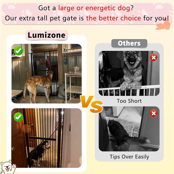Lumizone Extra Tall Pet Gate 55.12" High Pressure Mounted 42.52"-46.64" Extra - Image 5