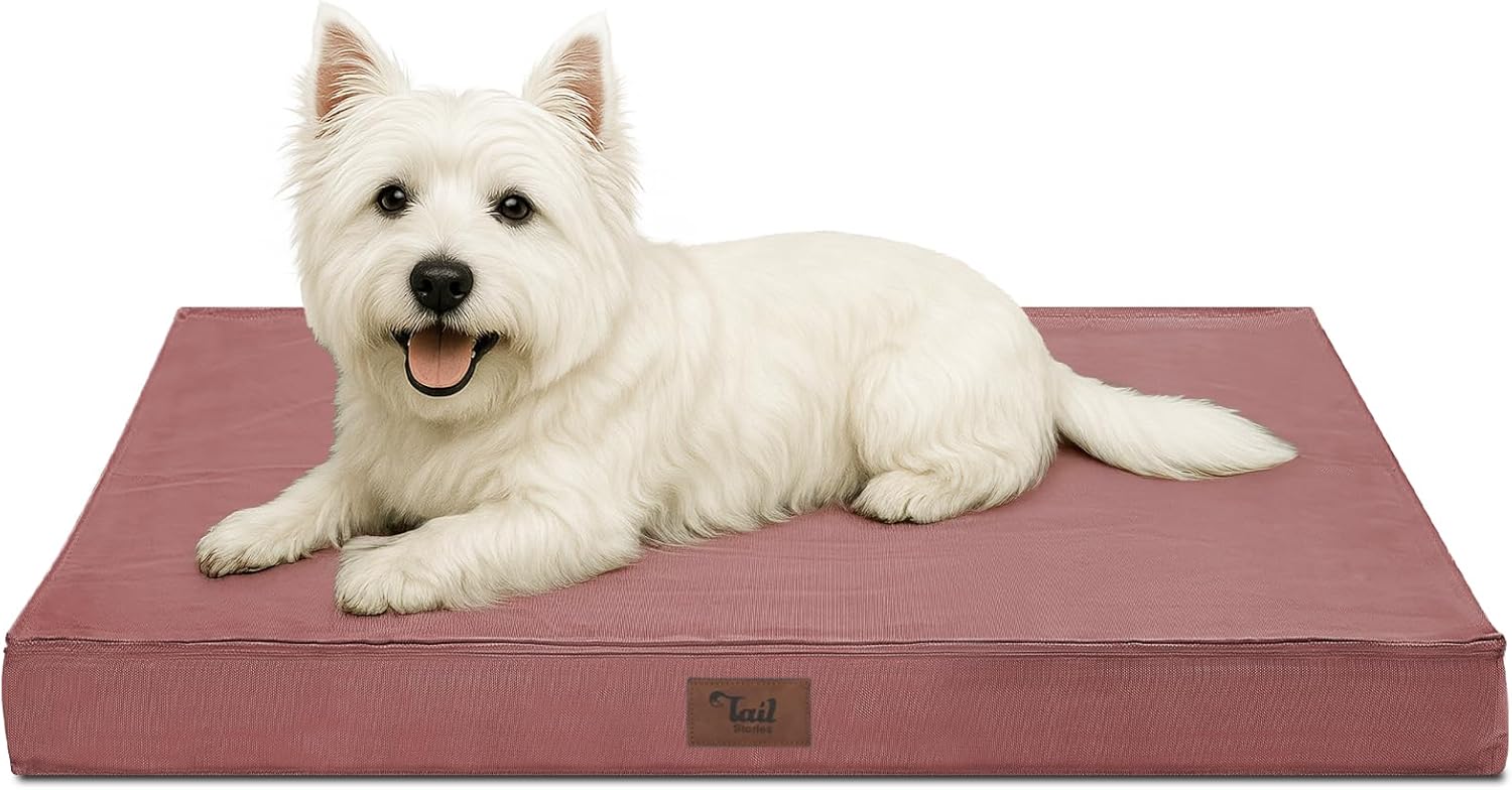Outdoor Dog Bed for Small Dogs, Waterproof Dog Crate Bed for Small Dogs, Orthopedic Egg Crate Foam Puppy Beds with Washable and Removable Oxford Cover, Pink