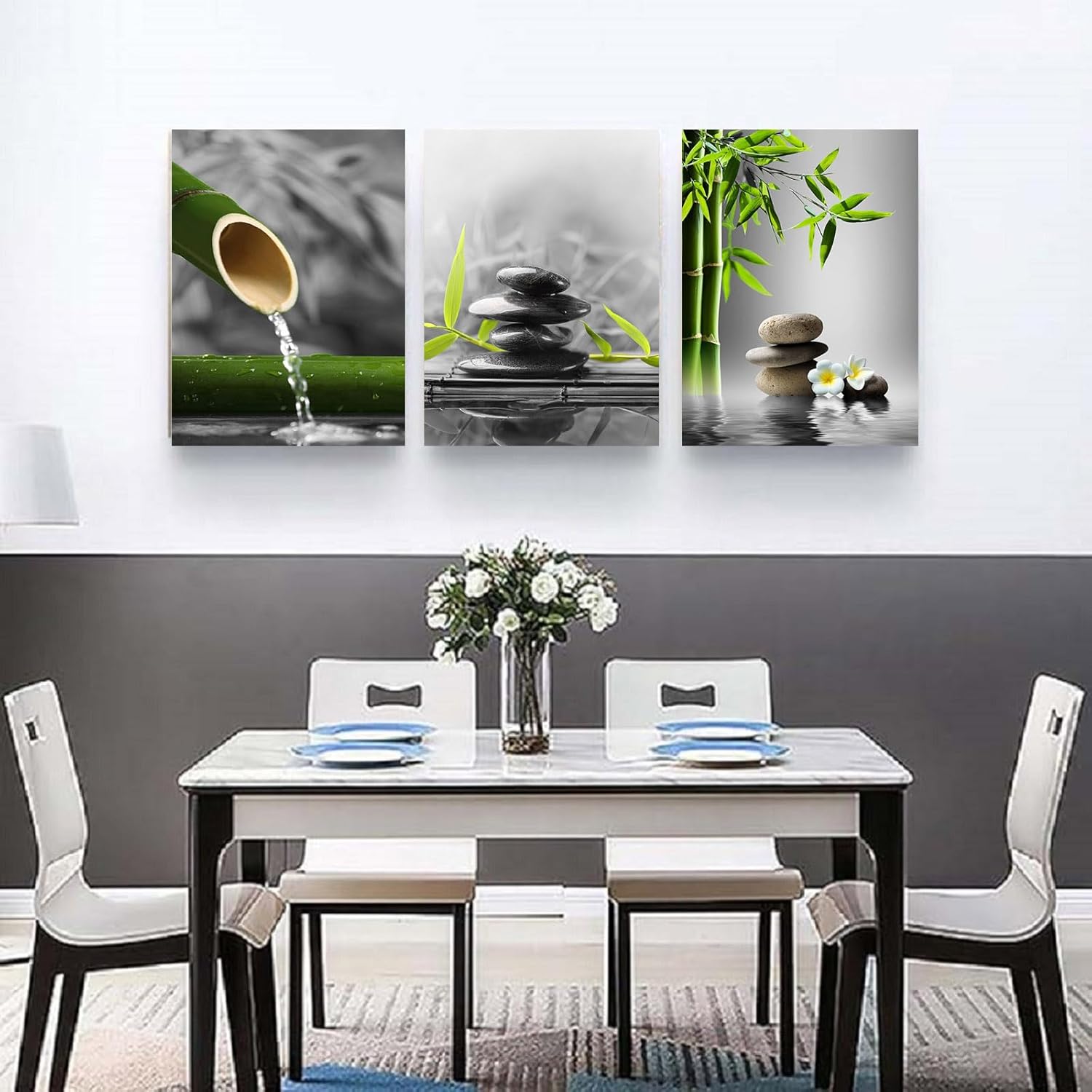 Yxbhhym-Bathroom Decor Black and White Zen Wall Art Gray Green Room Decor Zen Poster Canvas Pictures Zen Artwork for Spa Living Room Wall Decoration Wall Art Bedroom Home Decor Framed Prints Art