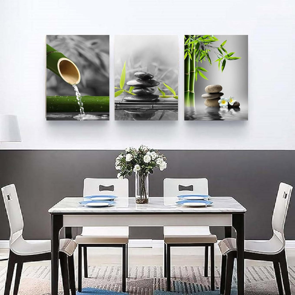 Yxbhhym- Bathroom wall art Black and White Zen Wall Art Gray Green Room Decor Zen Poster Canvas Pictures Zen Artwork for Spa Living Room Wall Art Kitchen Bedroom Decor Home Framed Prints Art