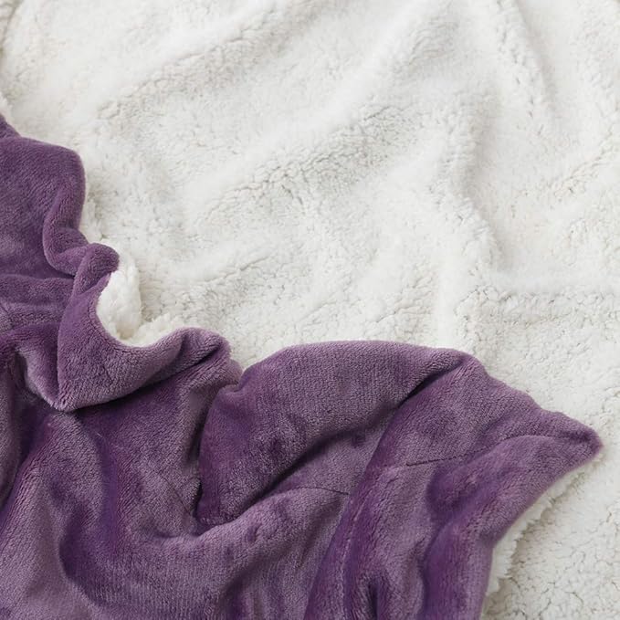 NANPIPER Flannel Blanket Reversible Sherpa Throw Blanket Super Soft Fuzzy Plush Microfiber (50"x60" Cassis Purple)