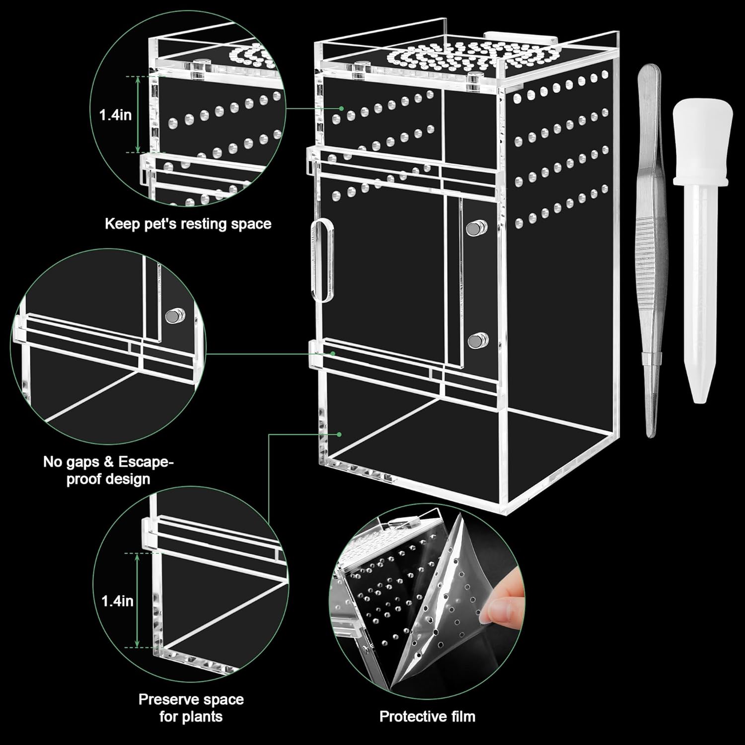 Jumping Spider Enclosure, 3x3x6 Inch Jumping Spider Habitat with Magnet Opening Door Jumping Spider Accessories Small Acrylic Terrarium for Tarantula and Praying Mantis