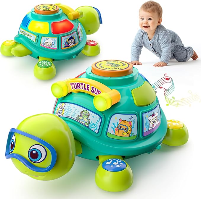 Baby Toys 6-12 Months, Musical Turtle Tummy Time Light up Developmental Infant Toy for 6 7 8 9 10 Month, Educational Bilingual Crawling Toy 6-9-12 Months, Baby Boy Girl Gifts Present