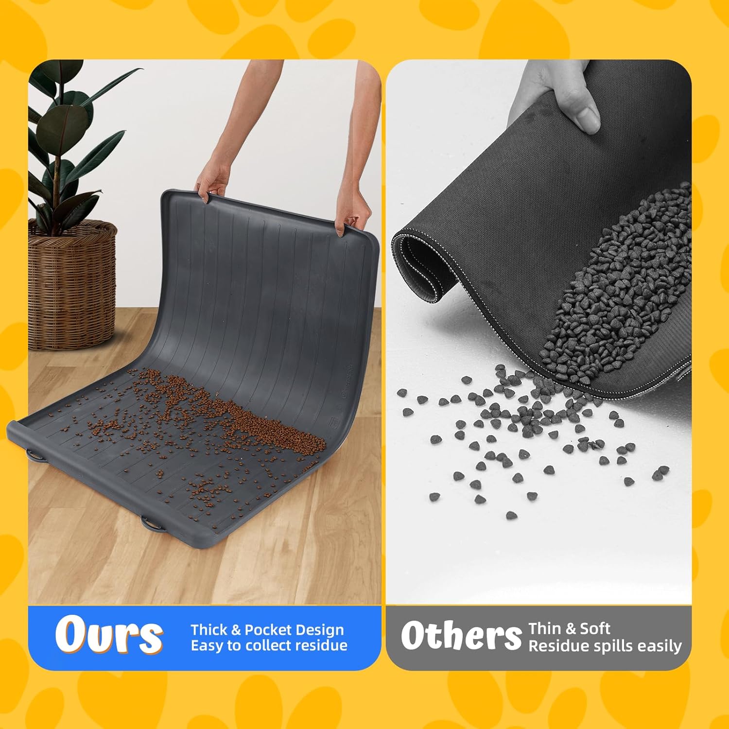 Dog Feeding Mat - 39''x27'' Large Silicone Pet Food Mats with Residue Collection Pocket and High Edges, Floors Waterproof Dog Cat Bowl Mat Prevent Water Food Spills, Black