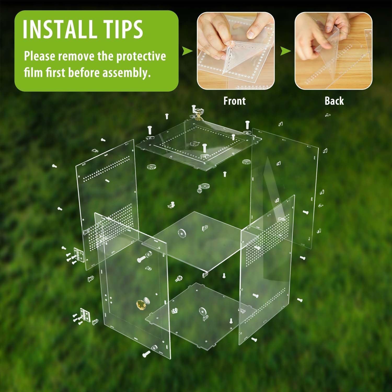 Large Jumping Spider Enclosure, 2 in 1 Acrylic Reptile Terrarium for Praying Mantis,Arboreal Tarantula,Frogs,Snails, 12"*8"*8" Breeding Habitat with Front & Top Opening Doors and Vent Holes