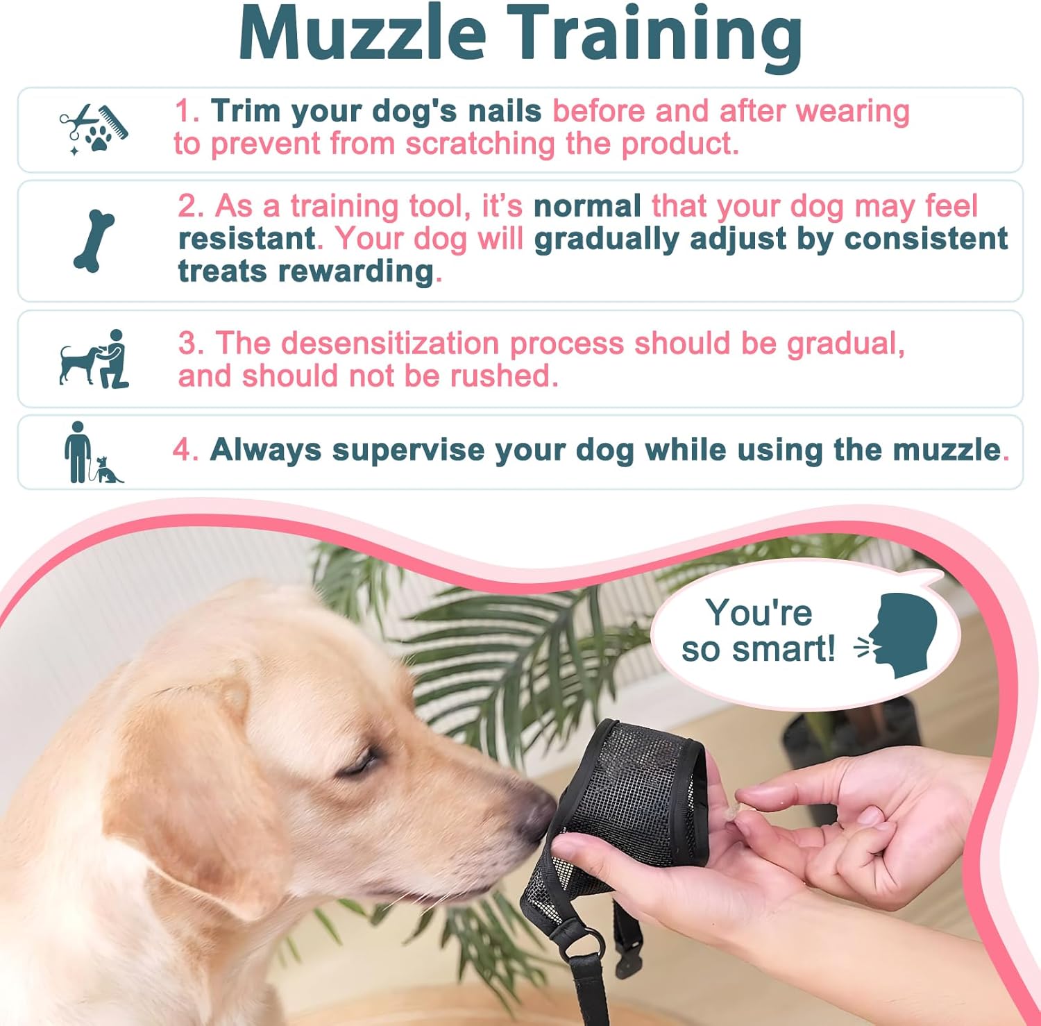 LUCKYPAW Dog Muzzle, Mesh Muzzle for Large Medium Small Dogs, Soft Mouth Guard for Biting Chewing, Breathable Mouth Guard with Adjustable Strap for Training(Hot Pink, XS(Snout:6.5"-7.5"))