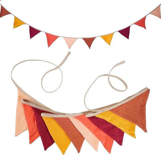 Fabric Bunting Banner, 2 Pack Handmade Neutral String Banner Each 8.5 ft 10 Flags Nursery Wall Hanging Wedding Birthday Home Baby Shower Party Decoration Bunting (Thanksgiving)