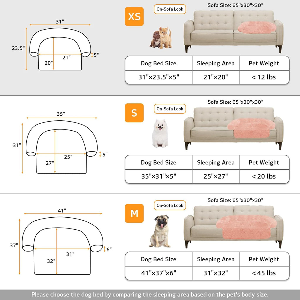 GGIB Calming Dog Bed Fluffy Plush Dog Mat for Furniture Protector with Removable Washable Cover for Large Medium Small Dogs and Cats (XS (31"x23.5"x5"), Pink)