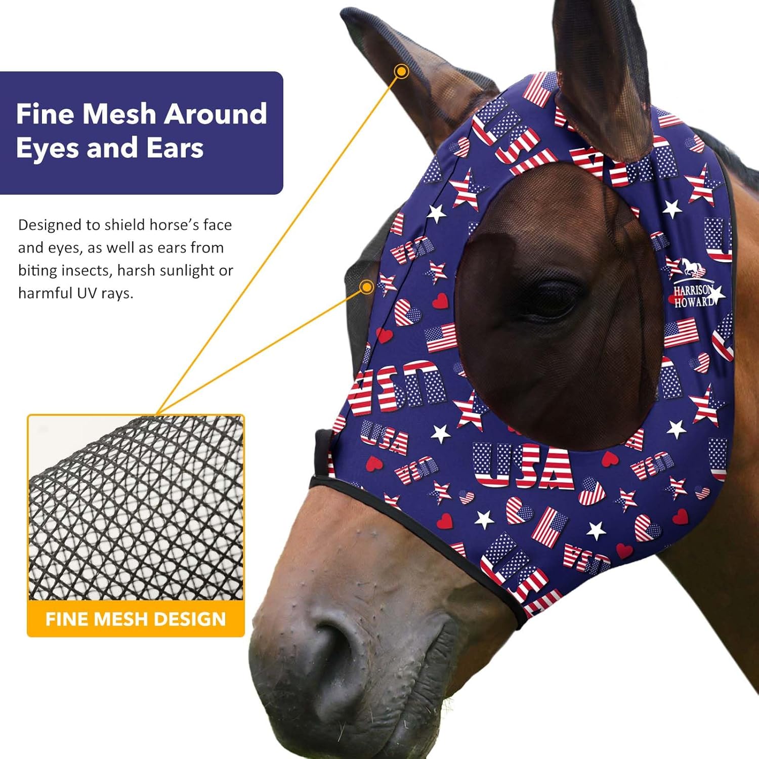Harrison Howard Super Comfort Stretchy Fly Mask Large Eye Space with UV Protection Soft on Skin with Breathability Classic Letters S