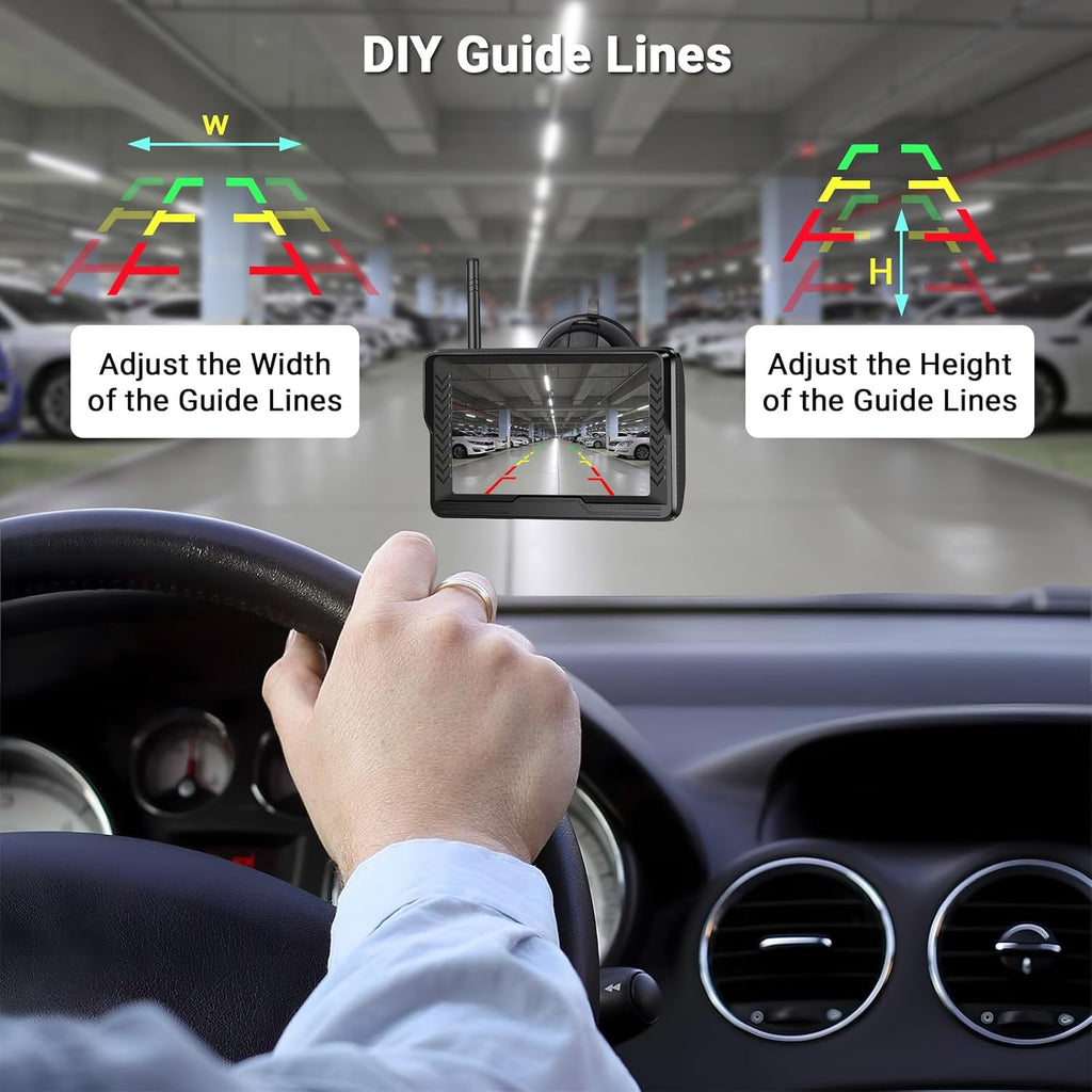 Hikity Wireless Backup Camera 5 Inch Rear View Camera Monitor Kit-Digital Stable Signal, DIY Guide Lines, IP69 Waterproof, Super Night Vision, Wireless Reverse Camera for Cars