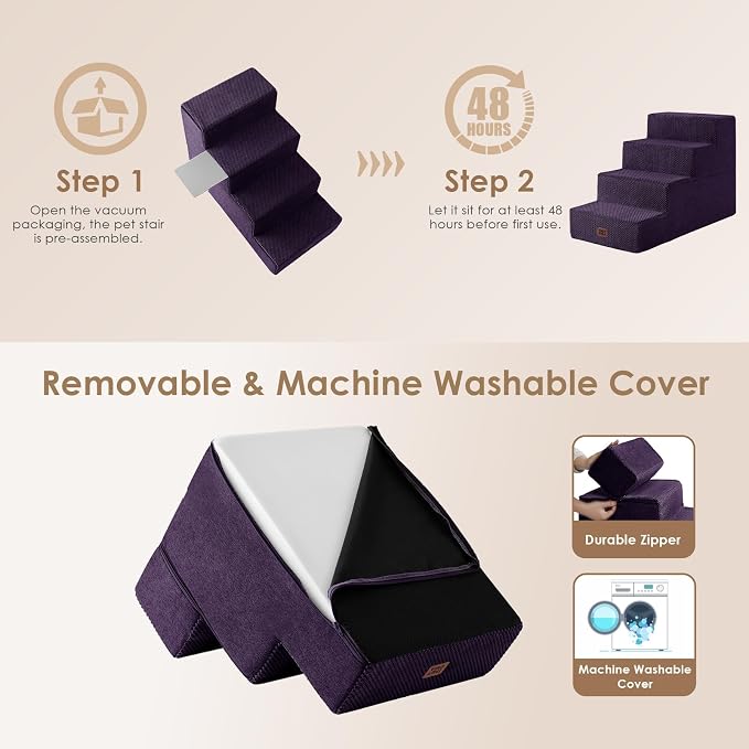 EHEYCIGA Dog Stairs for Bed 20" H, 4-Step Extra Wide Dog Steps for High Bed - Image 7