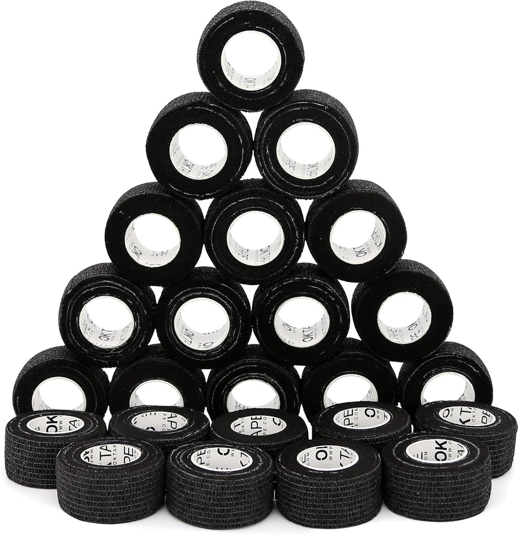 OK TAPE Self Adherent Cohesive Bandages Wrap - 24Packs, 1" x 5 Yards, Non-Woven Self Adhesive Bandage Wrap for Thumb, Finger, Wrist, Ankle, Vet Wrap Bandages Tape (Black)